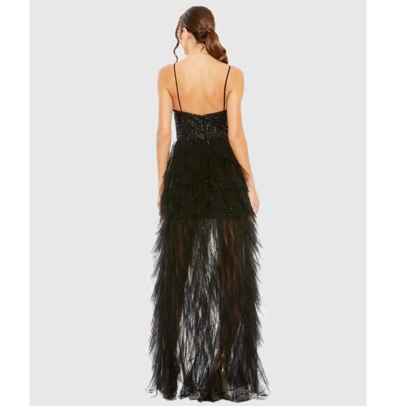 💥💥BOMBSHELL!💥💥MAC DUGGAL Ruffled Glittery Gown in Black Sequin & Tulle - Picture 3 of 14